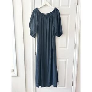 The Odells Slate Blue Gray Split Sleeve Midi Lagenlook Minimalist Beachy Dress S